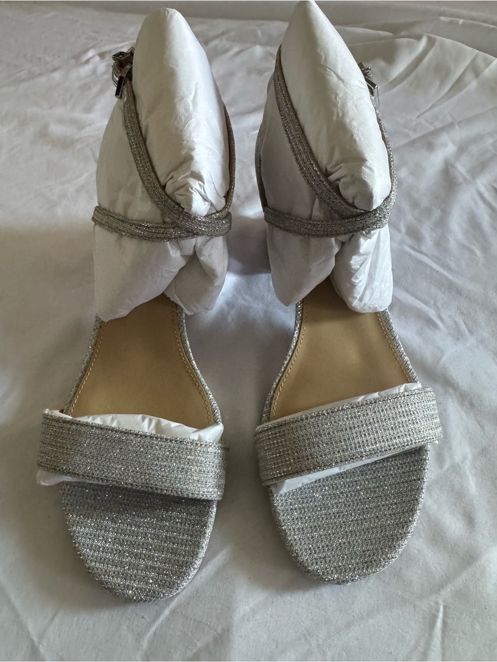 MICHAEL Michael Kors Silver Beaded Open-Toe Ankle-Strap Heels